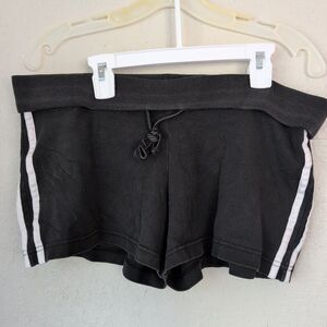 Vanity Women's Large Black Foldover Shorts Casual  Lounge Side Stripe Front Tie